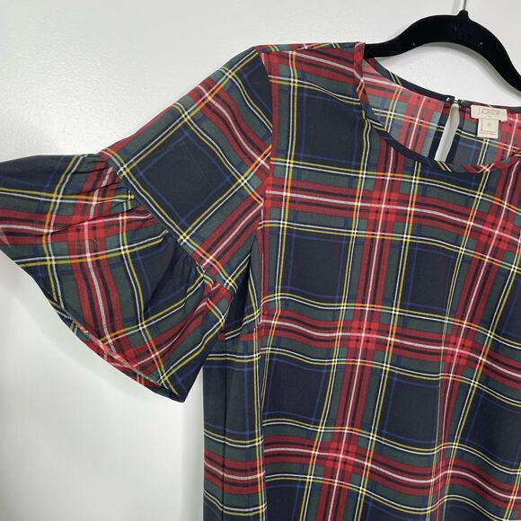 J. Crew Blouse Plaid Short Sleeves Ruffle Dark Academia School Girl Preppy XS - Picture 5 of 10